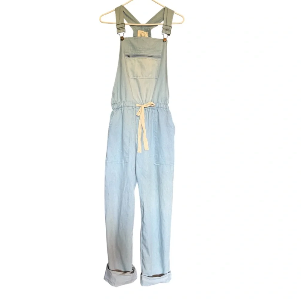 Vintage Inspired Painters Jumpsuit Light Blue Denim W Tie Waist Overalls Trend